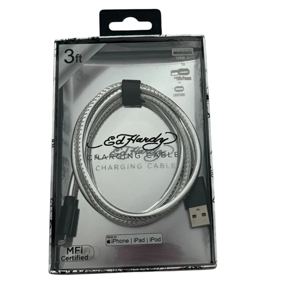 Ed Hardy Metallic Silver USB Cable